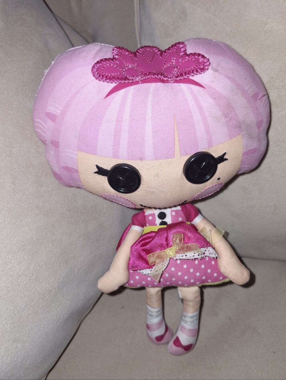 Lalaloopsy 5 Inc Pink Polka Dot Plush Doll with Tiara LIGHT BLACK SPOTS ON HAIR